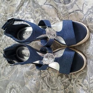 Guess size 5 1/2 Denim Wedges